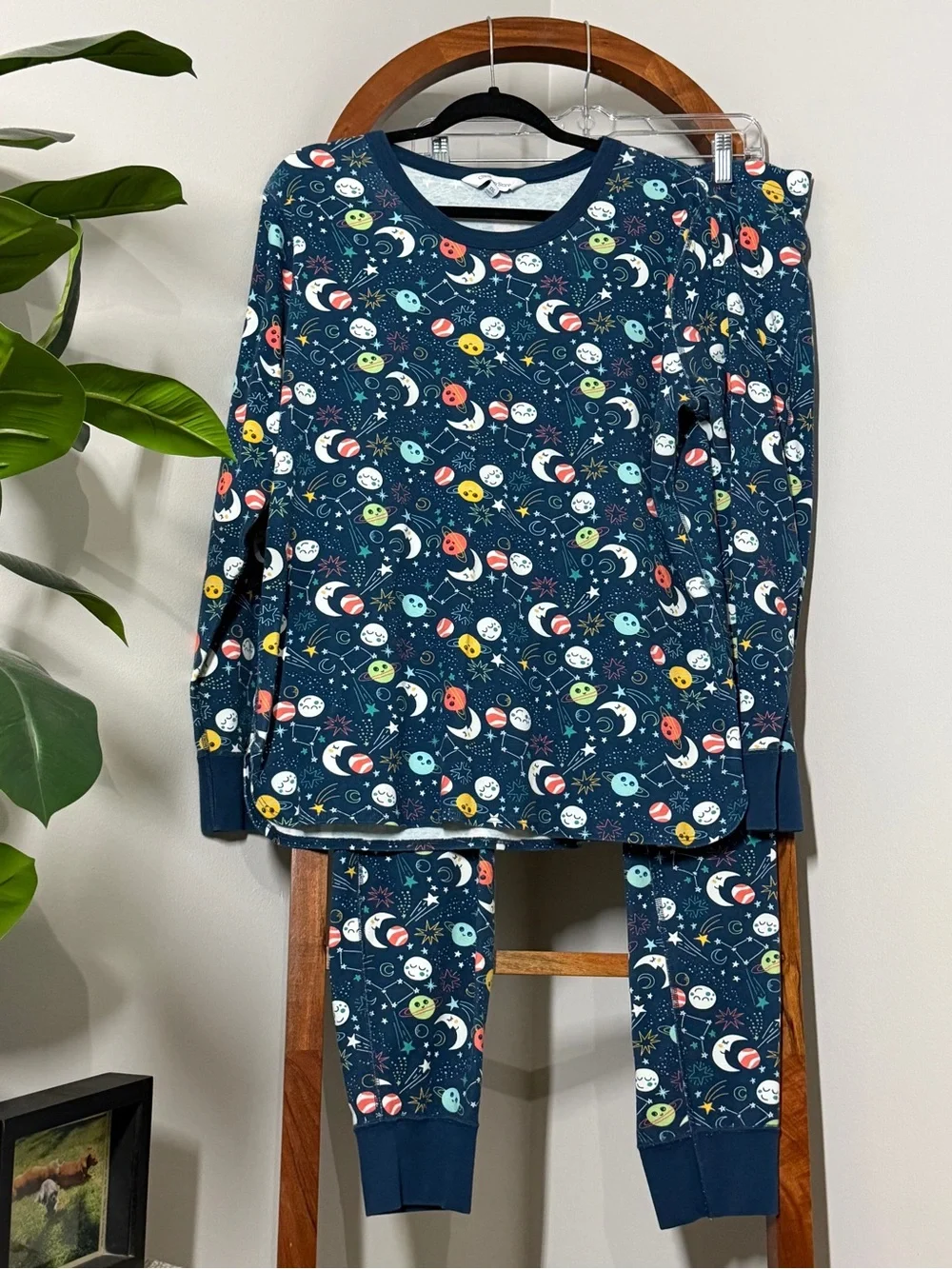 The Company Store XXL Blue Organic Cotton Space Long Sleeve Pajama Set